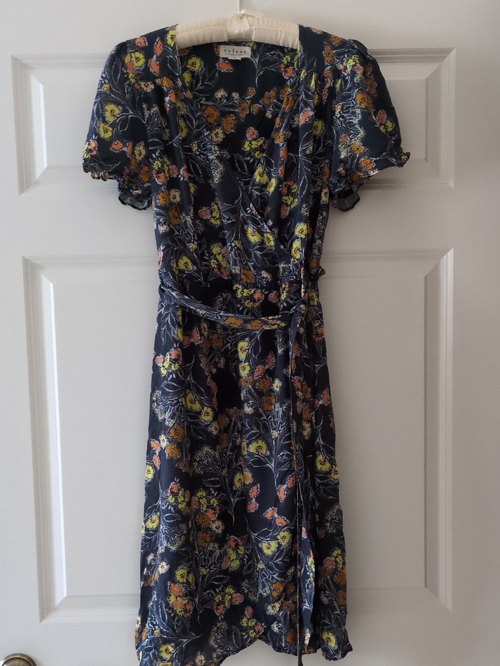 Velvet By Graham & Spencer Dress faux Wrap Belt Botanical Floral Small Fall